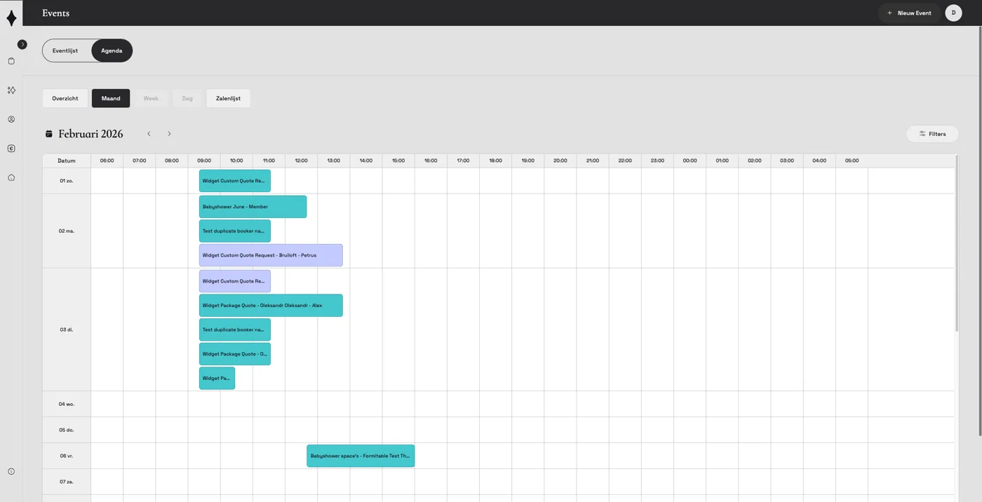 Agenda-weergave in de Constell Venue Manager