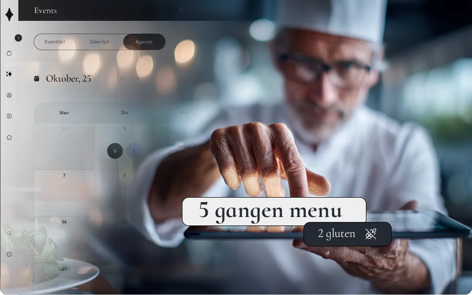 De crew-omgeving met de weergave voor bediening en keuken