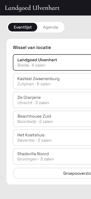 Wisselen van locatie op een telefoon, met de locaties van de groep onder elkaar