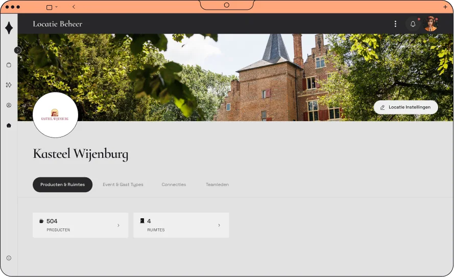 Het locatiebeheer van Kasteel Wijenburg in Constell, met 504 producten en 4 ruimtes