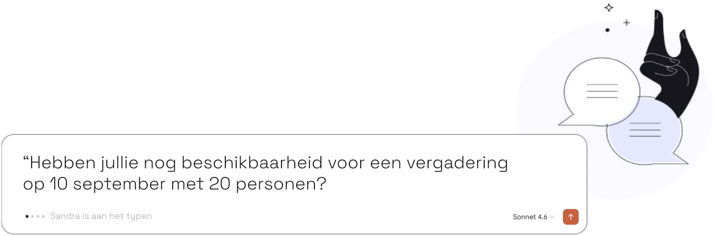 Een gast typt in de chat: ‘Hebben jullie nog beschikbaarheid voor een vergadering op 10 september met 20 personen?’