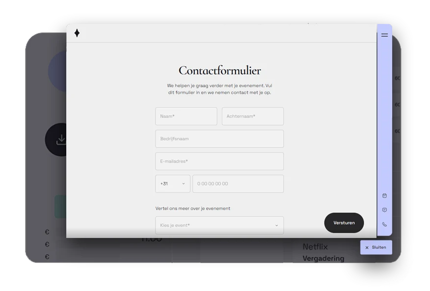 Het contactformulier in de widget