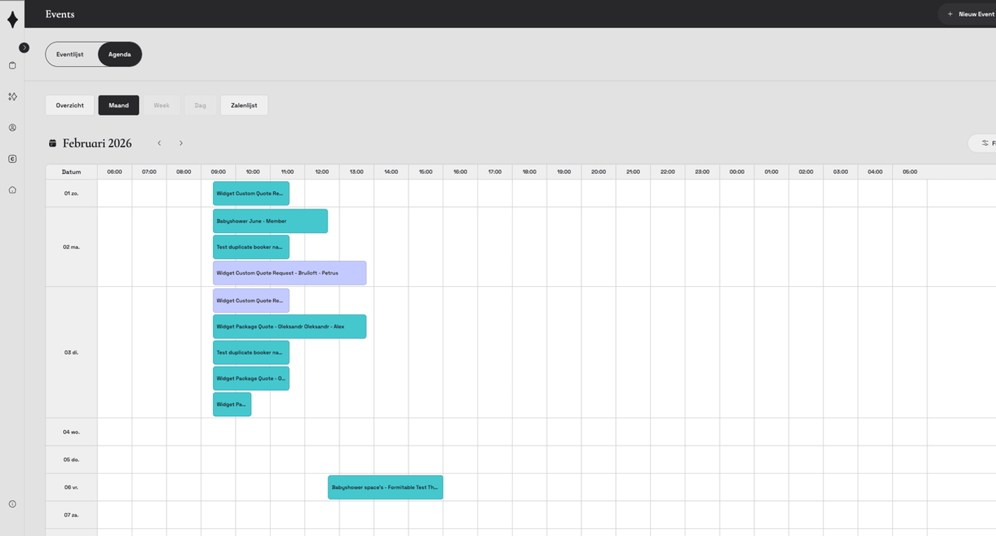 Maandagenda van Constell als tijdlijn, met per dag de events op hun eigen tijdstip