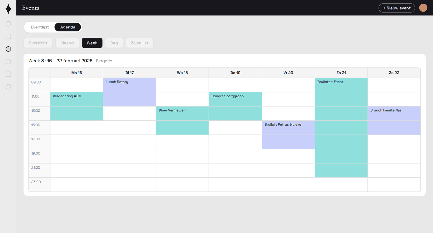 Weekagenda in Constell met de events van maandag tot en met zondag per tijdslot