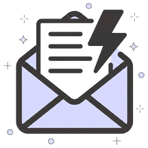Illustratie van een envelop waar een offerte uit omhoogkomt, met een bliksemschicht ernaast