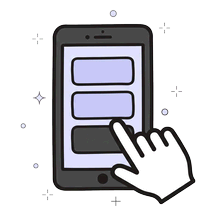 Illustratie van een smartphone met agendablokken en een tikkende hand