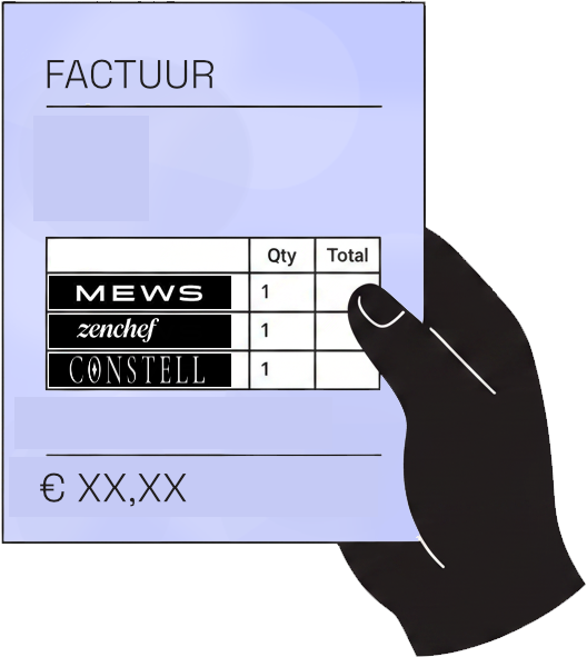 Constell factuur met gecombineerde facturatie voor evenement, restaurant en hotel in één overzicht